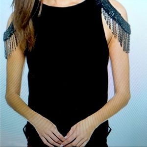 Haute Hippie Crystal Embellished Cold-Shoulder Top NWT Black XS